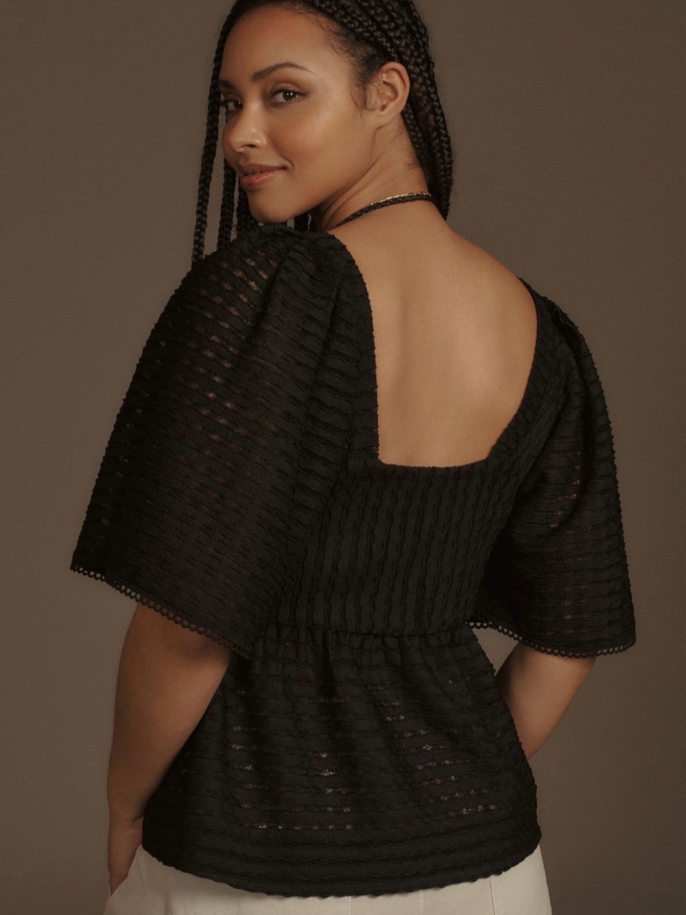 NWOT Sarah Hann x Anthropologie Flutter-Sleeve Crochet Top - 1X - Picture 2 of 6